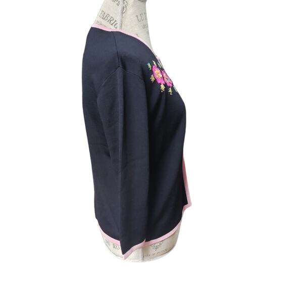 Vintage Joseph A 3/4 Sleeve Single Button Cardigan Black with Floral Embroidery - Picture 5 of 7